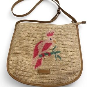 Very Bradley Crossbody Light Straw Bag Prink Cockatoo Galah Pink Parrot NWOT